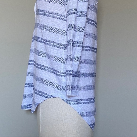 Athleta Zephyr White Blue Striped V-neck Linen Top - Picture 5 of 13